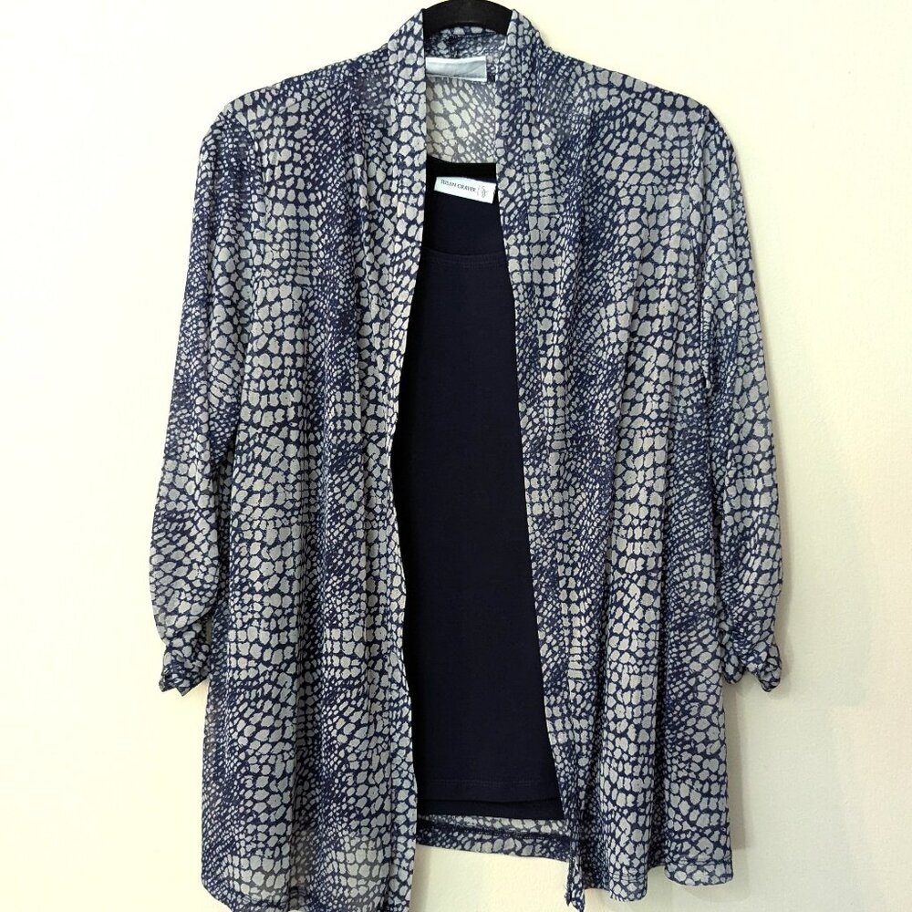 Susan Graver Women's 2-Piece Sheer Blue Open Front Jacket and Tank Top. Size M